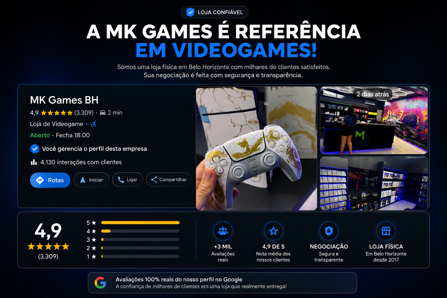 Avaliações de clientes da MK Games no Google